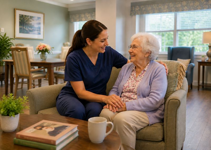 Caring staff with resident at Parker Nursing and Rehabilitation